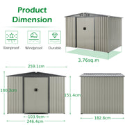 3X5/8X6FT Outdoor Garden Storage Shed w/Sliding Doors Galvanised Metal Grey