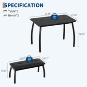 3 Piece Dining Table Set Benches Kitchen Breakfast Studio home Upholstered Black