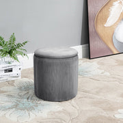 Grey Ottoman Seat Toy Storage Box Velvet Footstool Pleated Detail Bench Pouffe