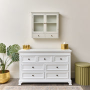 Pale Taupe Reeded Glass Wall Cabinet with Drawers shelves shelving storage