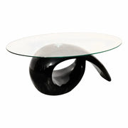 Coffee Table Oval High Gloss Black Tempered Glass GFRP base 115 x 64 x 44.7 cm.