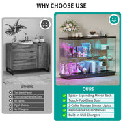 5-Tier Glass Display Cabinet Lockable Door 12 Light Modes Human Sensor LED