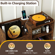 Large Turntable Cabinet Record Player Stand with Power Outlets Vinyl Holder