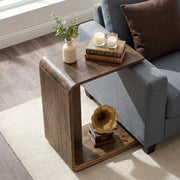 Modern C-Shaped Solid Wood End Table Wooden Narrow Side Table for Living Room