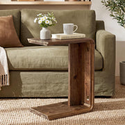 Modern C-Shaped Solid Wood End Table Wooden Narrow Side Table for Living Room