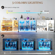Display Cabinet with 3 Color LED Lights & Glass Doors for Collectible Figurines