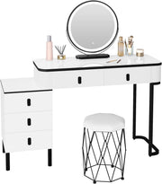 Dressing Table with LED Lights Mirror Stool 5 Drawers Vanity Makeup Desk Set