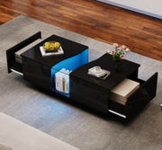 Led Coffee Table With 2 Drawer Storage, High Gloss Coffee Table For Living Room