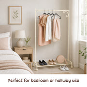 Shabby Chic Cream Metal Garment Rail Vintage Style Clothes Rail With Shoe Rack