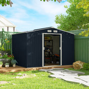 9 x 6FT Galvanised Garden Storage Shed with Sliding Door, Dark Grey