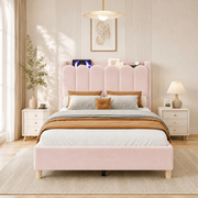 3FT Single Pink Velvet Bed Frame USB Reading Light Kids Girls Headboard