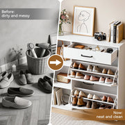Shoe Storage Cabinets w/ Drawer & Side Cupboard 4 Tier Adjustable Flip-Down Scfn