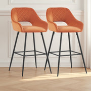 Set of 2 Bar Stools Velvet/PU Metal Legs Breakfast Stools Armrest Padded Chairs