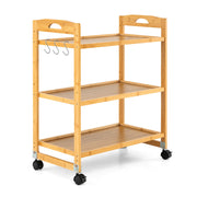 3-Tier Storage Rolling Cart Bamboo Utility Cart w/4 Universal Wheels
