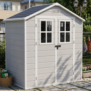 6x4ft Plastic Garden Shed w/ Windows Floor Utility Tool Storage House Grey Grain