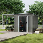 Metal Garden Shed Tools Bikes Storage House with Extended Side Canopy