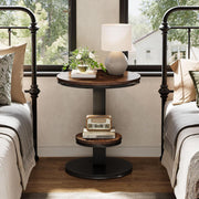 Round End Table with 2-Tier Storage Shelf,Modern Wood Side Table for Living Room