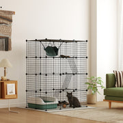 Large Cat Cage, Indoor Cat Enclosure, Four-Tier Cat Playpen with Hammock, Ramps