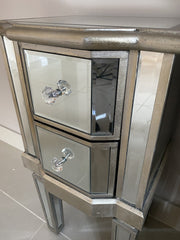 Mirrored Bedside Table 2 Drawer Venetian Distressed Silver Bedroom Living SOL