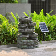 Outdoor Garden Water Feature Solar Powered Cascade Water Fountain With LED Light
