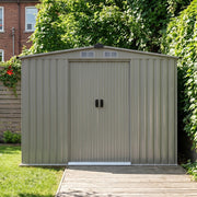 10 x 8FT Garden Shed Metal Apex Roof Outdoor Storage House With Free Foundation