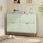 Slim Shoe Storage Cabinet with 4 Flip Drawers for Hallway, Light Green