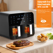 Air Fryer 9L Dual Basket 8 Program for Oil Free & Low Fat Healthy Cooking 2400W