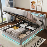 NEW LED OTTOMAN STORAGE PANEL PLUSH VELVET UPHOLSTERED BED FRAME DOUBLE SIZE
