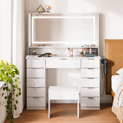 Vanity Dressing Table with LED Lighted Mirror & 11 Drawers Makeup Desk w/ Stool