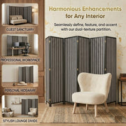 BLACK WOODEN ROOM DIVIDER 6 PANEL SOLID WEAVE FOLDING PRIVACY SCREEN PANELS NEW