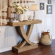 110cm Farmhouse Console Table Narrow Entryway Table with X-Frame Rustic Brown