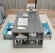 White High Gloss Rectangular Coffee Table LED Lights Storage 2 Drawers 95x55
