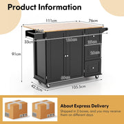 Kitchen Storage Trolley Cart Rolling Island Shelves Cupboard-Black