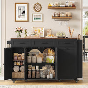 Kitchen Island on Wheels Mobile Trolley Trash Bin Cabinet Drop Leaf Power Outlet