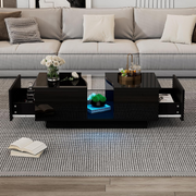 Black Coffee Table LED !SALE! High Gloss RGB Lights Storage Modern Living Room