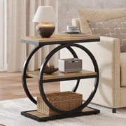 Narrow End Table with 3 shelves Industrial Wood Side Table with Metal Frame