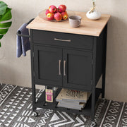 Rolling Kitchen Island Cart Mobile Serving Cart with Drawer-Black