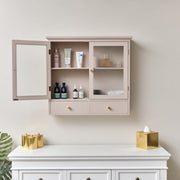Pink Reeded Glass Wall Cabinet with Drawers cupboard wall shelving shelf