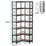 Corner Bookshelf, Large Modern Corner Bookcase with Metal Frame for Living Room
