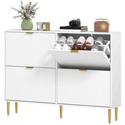Slim Shoe Storage Cabinet with 4 Flip Drawers for Hallway, White