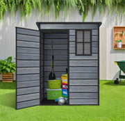 5X3FT Plastic Garden Shed Pent with Floor Window Lockable Door Wood Grain Grey