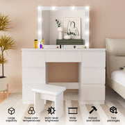 White Dressing Table Wood Makeup Desk with Hollywood LED Mirror 7 Drawer Bedroom