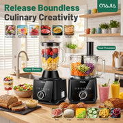 Mixer Food Processor Chopper, Stainless Steel Blender 2.5L+1.5L Timer 11 Speed U