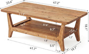 47-Inch Solid Wood Coffee Table Modern Center Table with Storage for Living Room