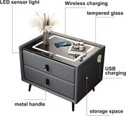 Smart Bedside Table with Light Phone Charging Modern Bedroom Furniture 2 Drawers