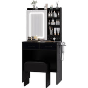 Dressing Table with LED Lights Mirror 2 Drawers Vanity Makeup Desk with Stool