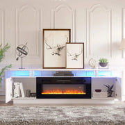 TV Stand Cabinet High Gloss White Electric Fireplace Unit W/ LED 12 Colour Flame