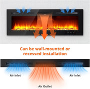 60inch LED Fireplace Media Wall Fire Wall Mounted Standing Electric Heater 12Col