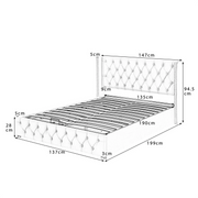 Ottoman Bed Gas Lift Storage Bed 4ft6 Double Bed Frame Velvet Upholstered Beige