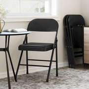 GarveeMore Folding Chairs Set of 4 with Cushioned Seat, Steel Frame black
